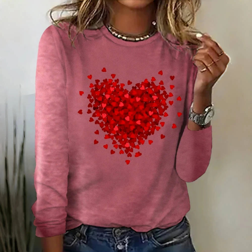 Women's Love Print Long Sleeve T-Shirt Casual Daily Wear Fashion Loose Pullover Y2K Streetwear Simple Women's Crew Neck T-Shirt