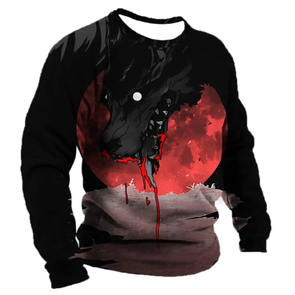 Men's Long Sleeve T-shirt Winter 3D Animal Print T Shirts Street Fashion Wolf Pattern Tops Tees Oversized Men's Clothing