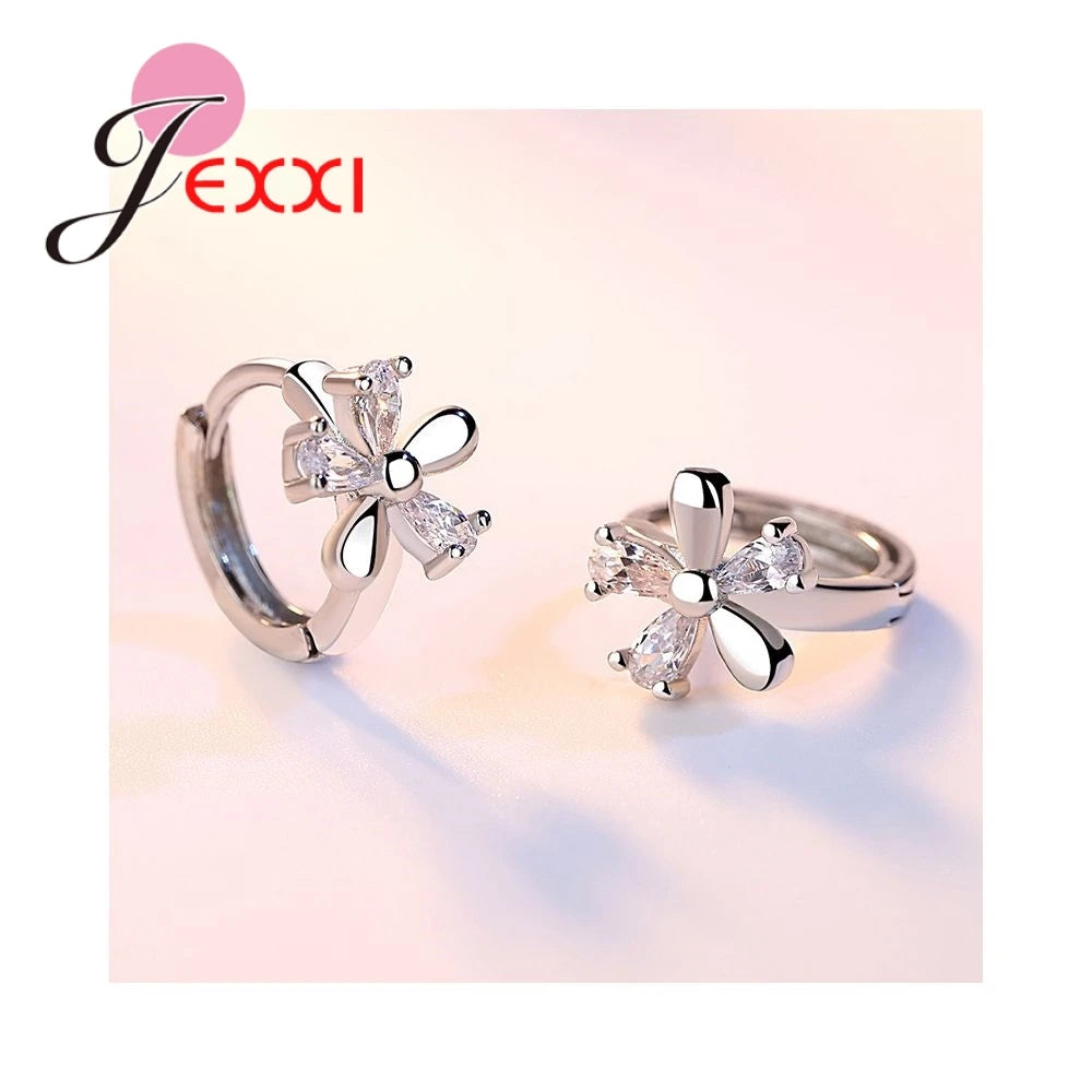 Hot Sell Women Earring Clear Crystal Flower Shape Accessories 925 Sterling Silver Gifts For Girls Cheap Sale Vintage Goods