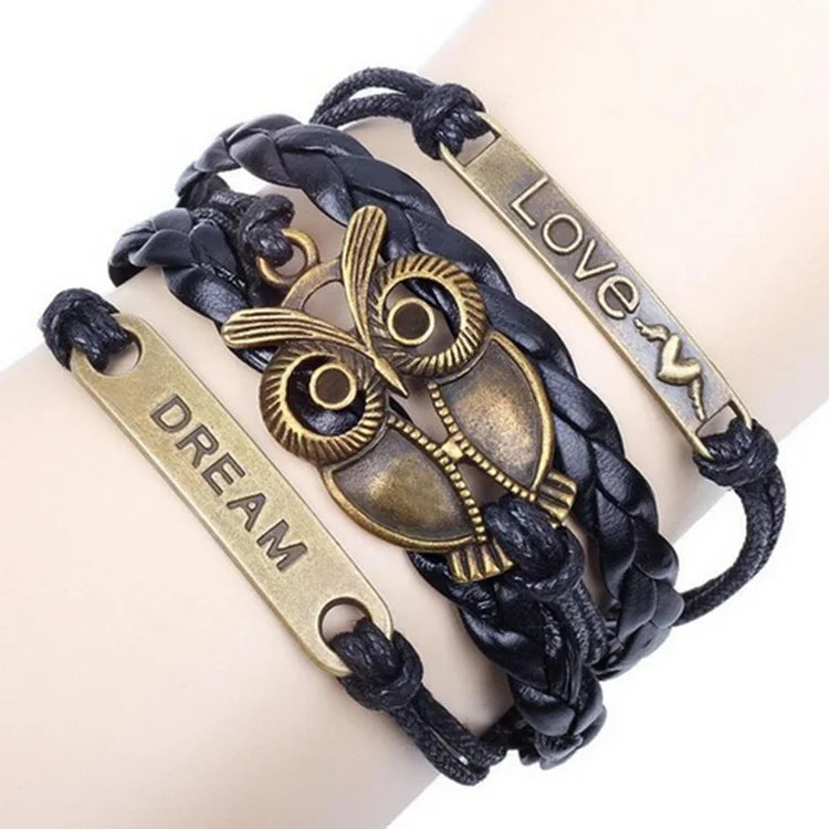 Black Love Dream Owl Infinity Bracelet