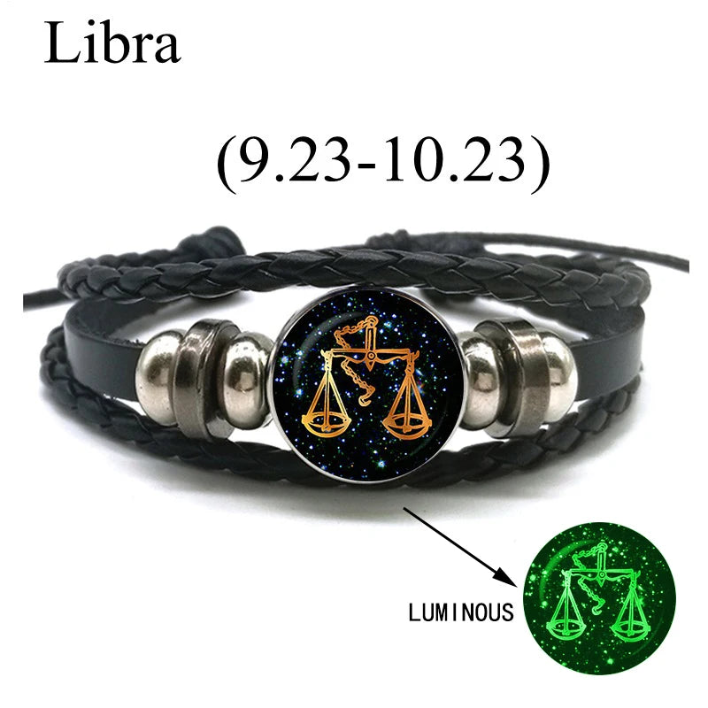 12 Zodiac Signs Leather Bracelet for Men Women Virgo Libra Scorpio Aries Taurus Braided Rope Bracelets Birthday Gift Wholesale