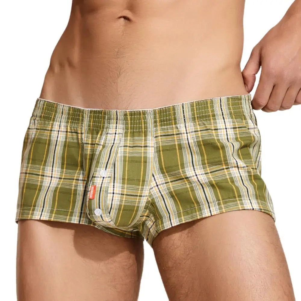 SEOBEAN 100% Cotton Men's Boxers Classic Plaid Boxer Shorts Mens Underwear Panties Home Shorts Sleep Lounge Pajama Shorts
