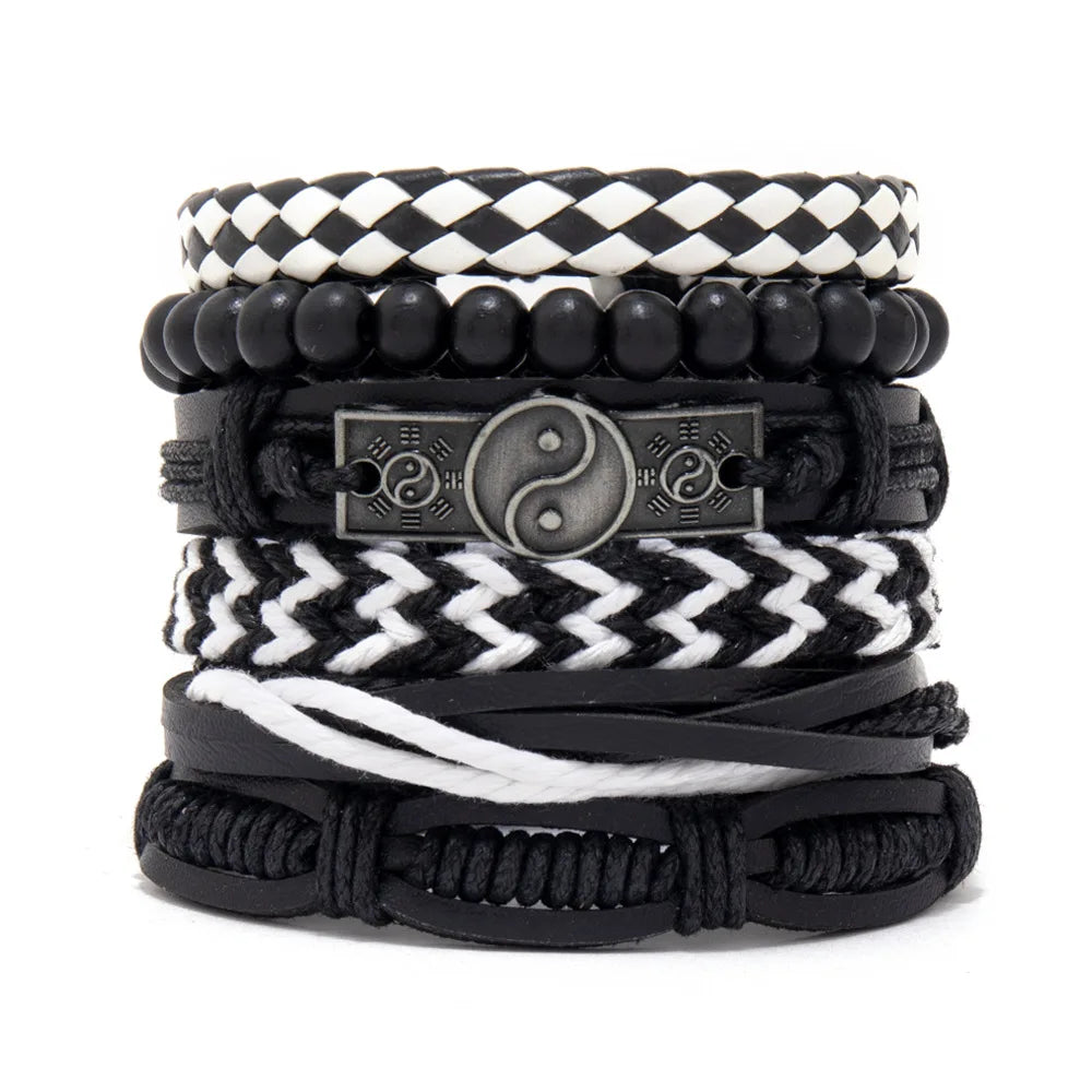 1 Fashion Bracelet Viking Bracelet For Men Hand Bracelets Woven Skull Hand Jewelry Adjustable Leather Set Bracelet For Leather