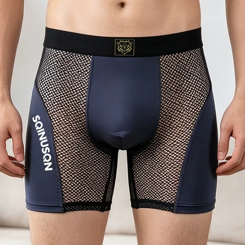 L-3XL Men's Mesh Ice Silk Boxer Shorts Summer Breathable Sports Underwear with Glow-in-the-Dark Letters – Quick Dry & Anti-Chafe