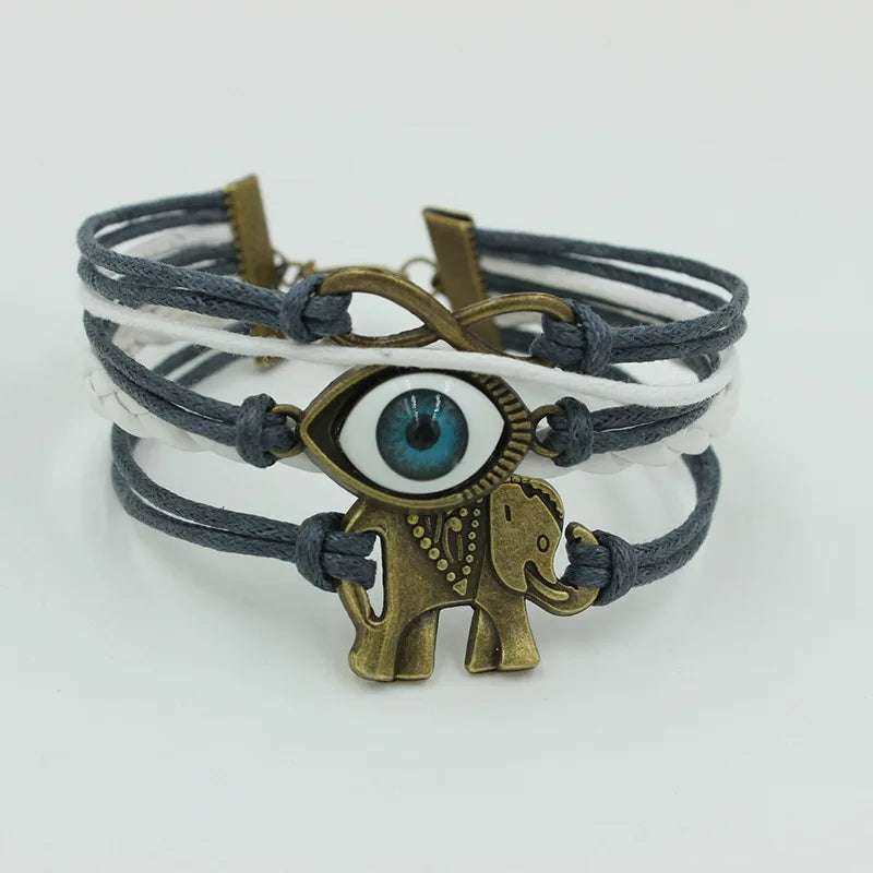 Handmade Braided Wax Cord Infinity Bracelet Ancient Evil Eye Elephant Bracelet