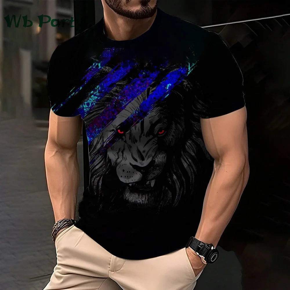 3D Lion Print Graphic T shirts Short Sleeve Tee Men's Clothing O-Neck Animal Print Mens Clothing T-shirts for Men Street Tops