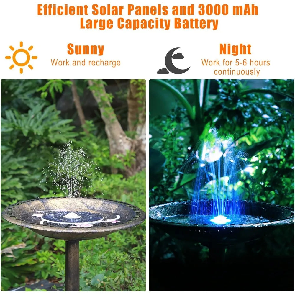 3.5W LED Solar Bird Bath Fountain with 3 Telescopic Brackets and 8 Nozzles Built-in 3000mAh Battery Gardening Fountain Pump