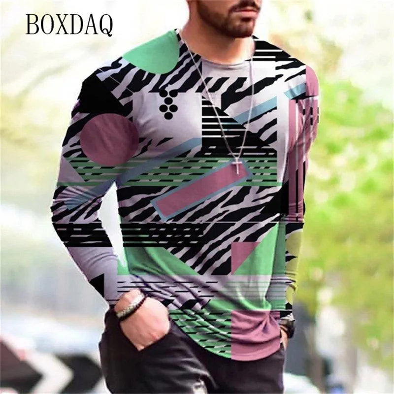 Long Sleeve Vintage Style Men's T-shirts Spring Autumn 3D Print Street Oversized Tops 6XL Plus Size Loose Casual Round-Neck Tee