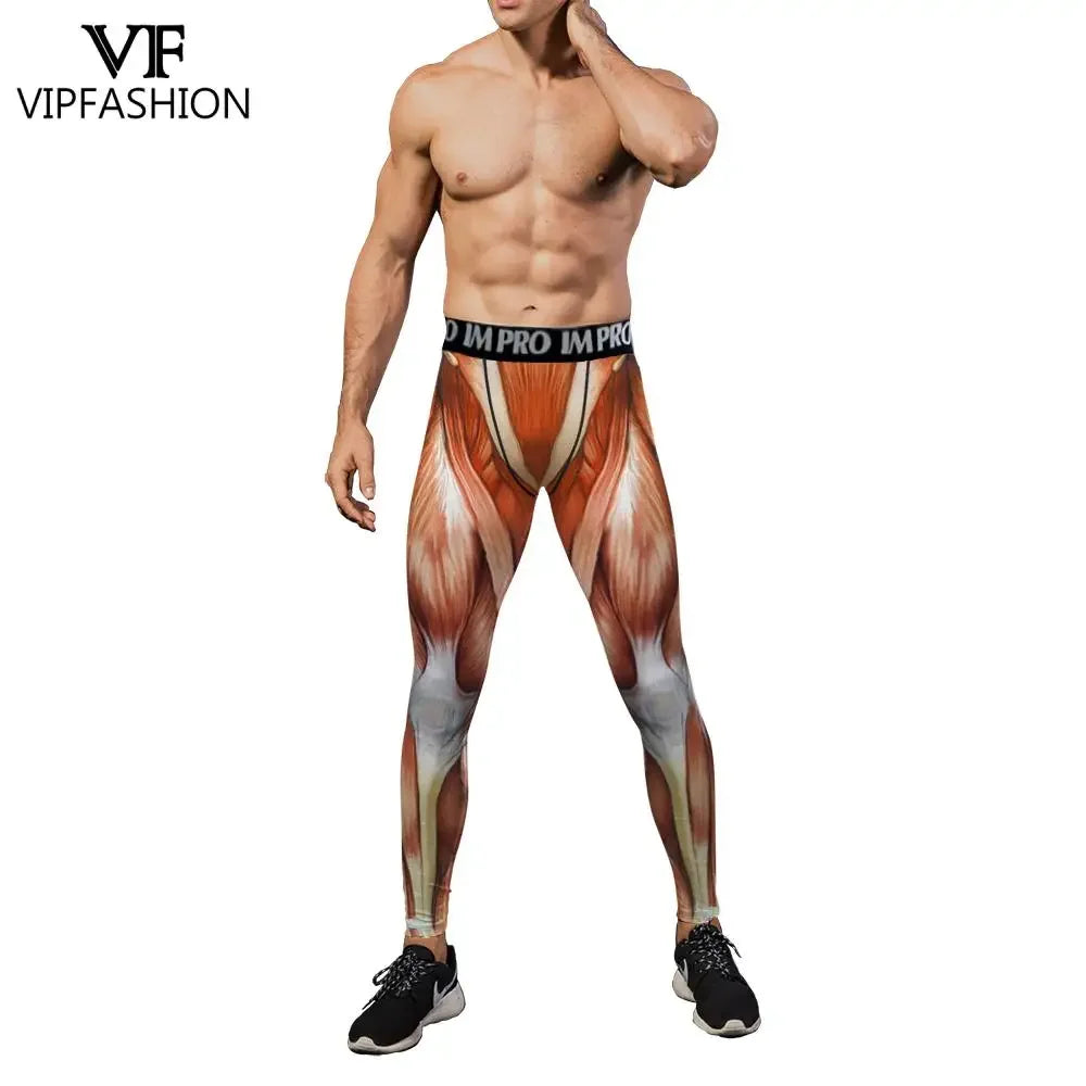 VIP FASHION 3D Muscle Printed Compression Leggings Gym Clothing Men Running Tights Jogging Pants Anime Party Cosplay Costume