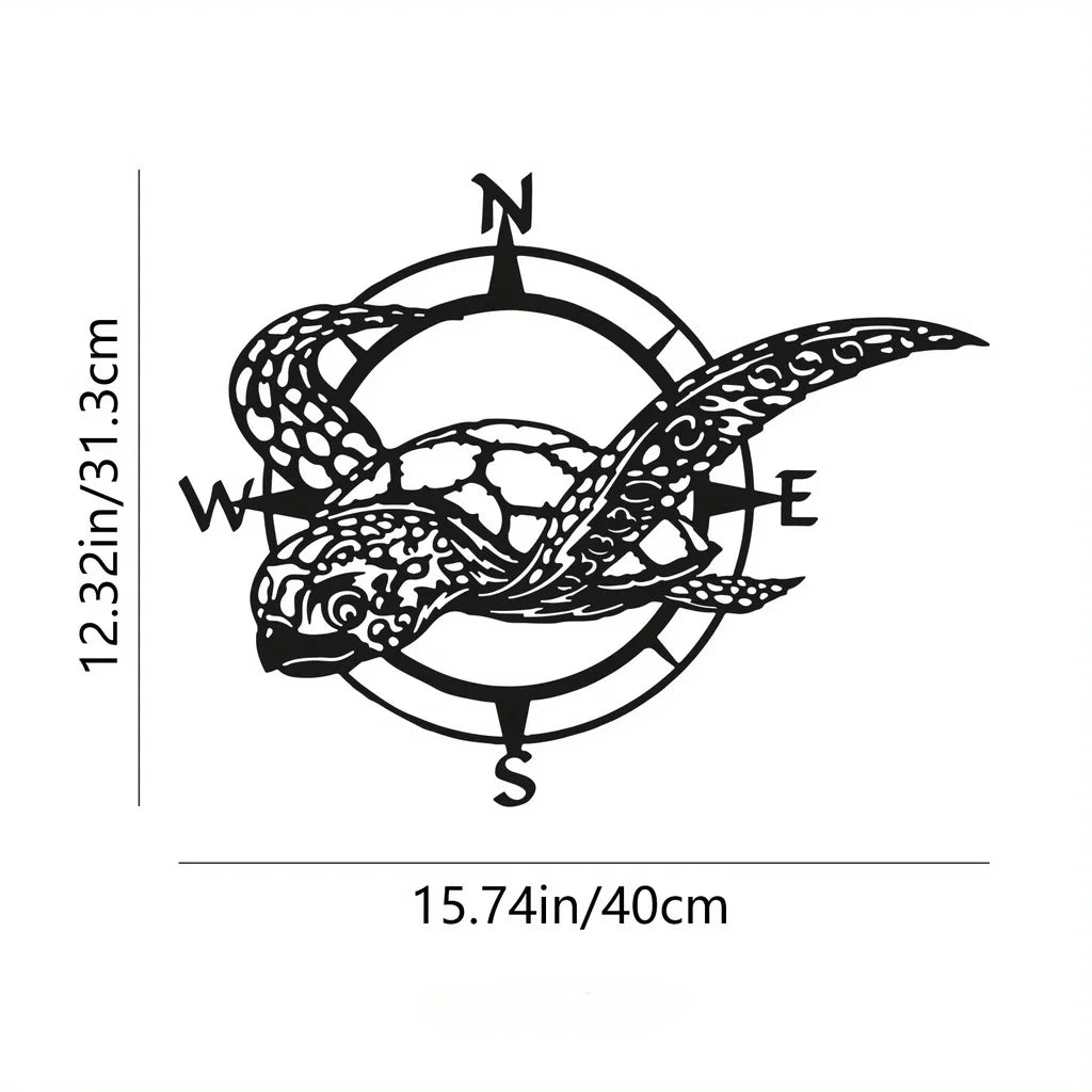 HelloYoung Black Metal Sea Turtle Compass Wall Sign - Perfect Beach Home Decor for Kitchen, Garden, and Housewarming Gifts