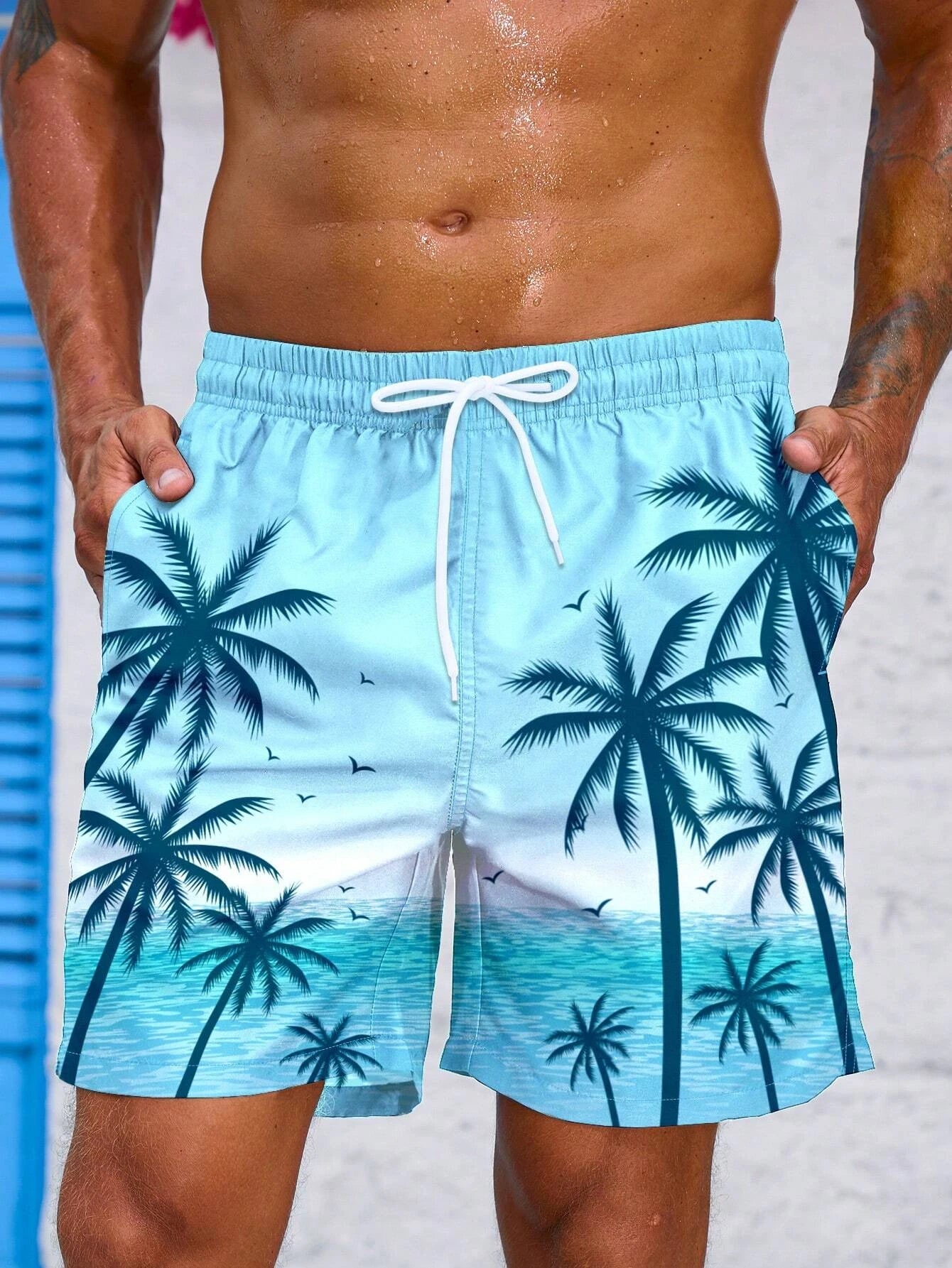 Palm Tree Tropical Men's Resort 3D Printed Board Shorts Swim Trunks Pocket Comfort Breathable Short Hawaiian Style Holiday Beach