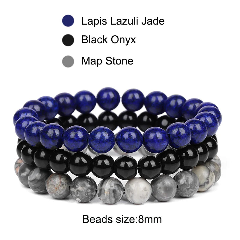 3Pcs/set 8mm Natural Stone Beads Bracelet Set Pink Zebra Rhodonite Moonstone Agates Hematite Bracelets For Women Men Jewelry