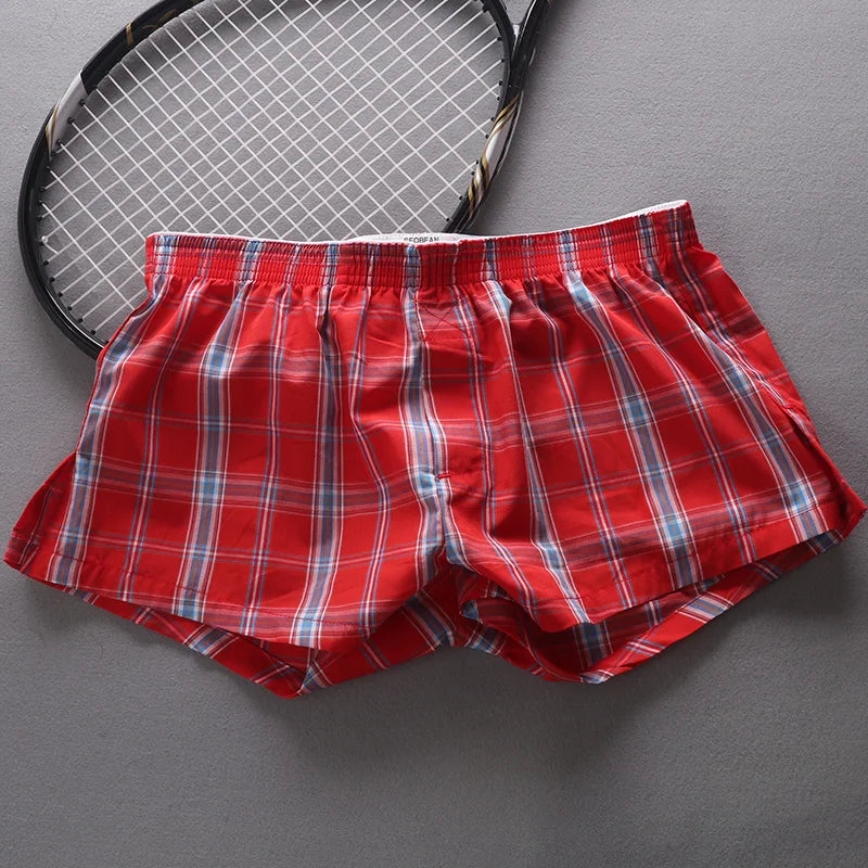 SEOBEAN MENS SEXY COTTON SHORTS HOME COMFORT CHECKERED FIT TRUNKS