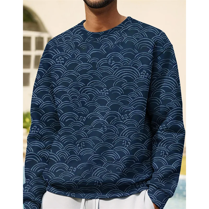 3D Print Japanese Ukiyoe Wave Hoodie For Men Devil Fish Jellyfish Graphic Sweatshirt Casual O-Neck Pullover Hoodies Long Sleeves