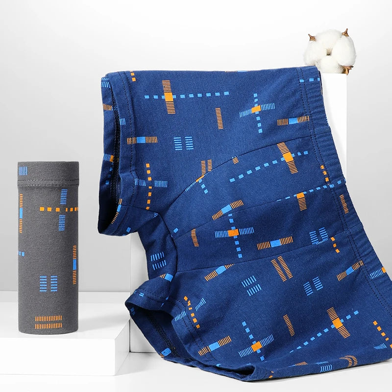 3-Pack of Cotton Men's Printed Underwear, Men's Comfortable Pure Cotton Pouch Boxer Briefs Mid-Waist