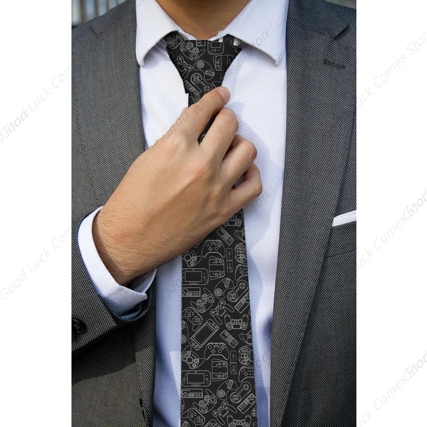Video Game Controller Black Men's Tie Necktie Formal Business Suit for Men Wedding Groom Groomsmen Boyfriend