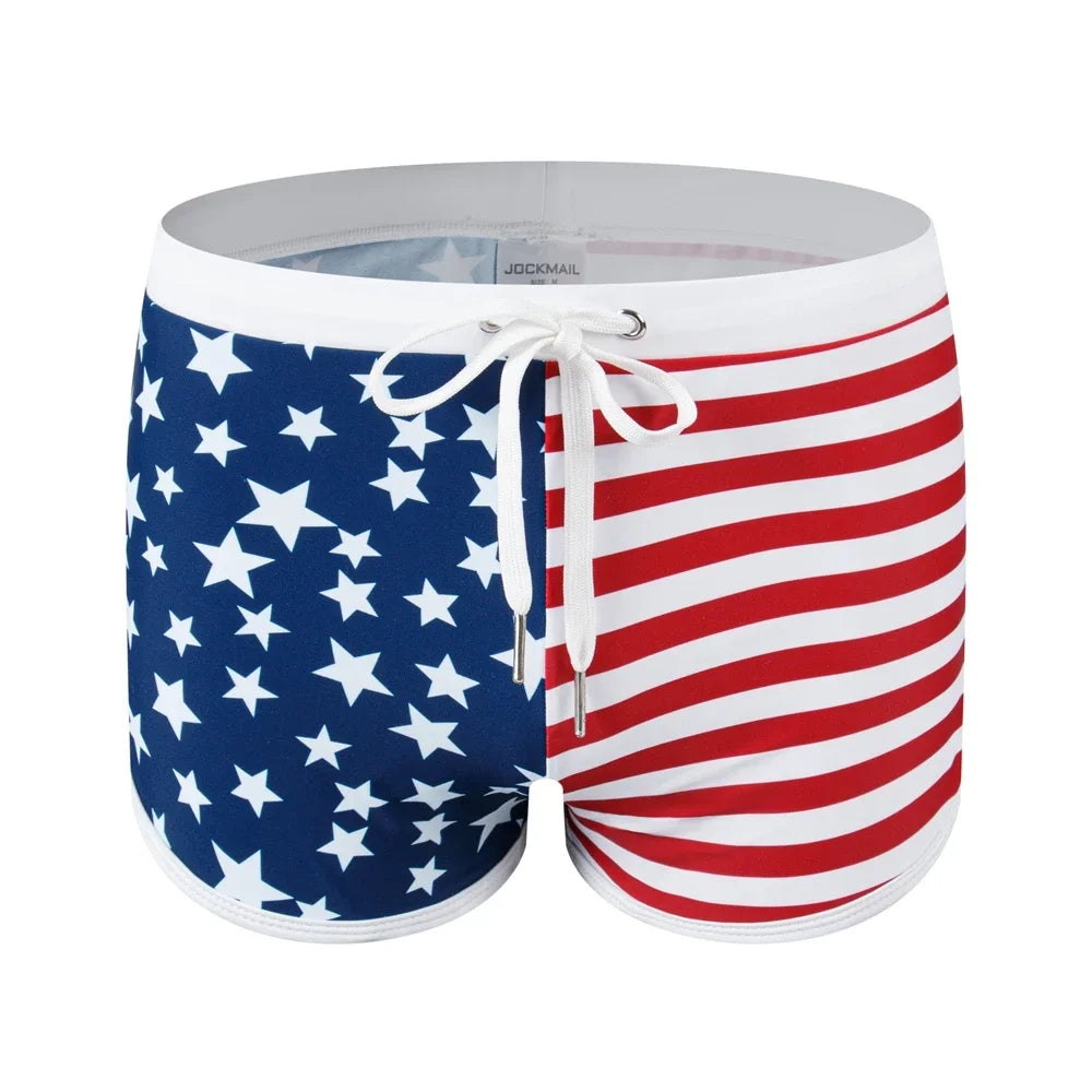 JOCKMAIL Print Men's Swimwear Trunks Sexy Beach Surfing Swim Suit Shorts Men Swimsuit Swimming Pants Nylon Ice Silk Home Shorts