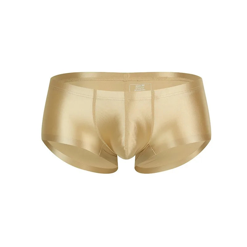 Men's Underwear Solid Color Shiny Silk-Smooth Boxer Shorts Low-Rise U-Cut Underpants