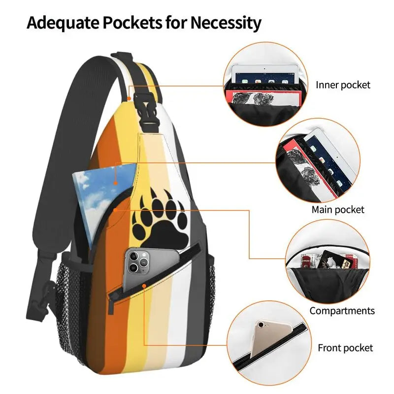 Customized Animal Bear Paw Sling Bag Men Fashion Shoulder Crossbody Chest Backpack Traveling Daypack