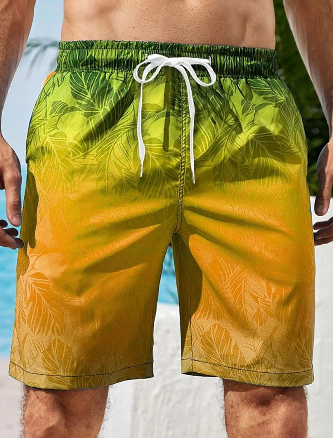 Men's Gradient Leaf Swim Trunks Surf Trunks Shorts Fashion Street Trend Casual Daily Vacation Elastic Waist Design Clothing