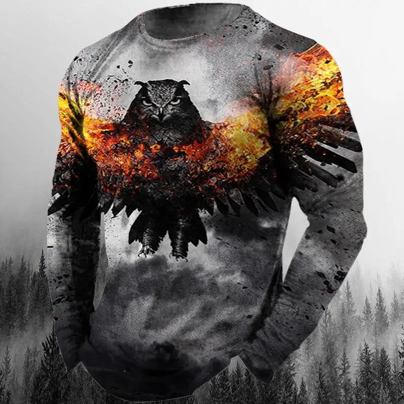 3D Animal Print Hip Hop Men's Tops T-Shirt 2024 New Men's Eagle Print Graphic Casual Long Sleeve T-Shirt Autumn Streetwear
