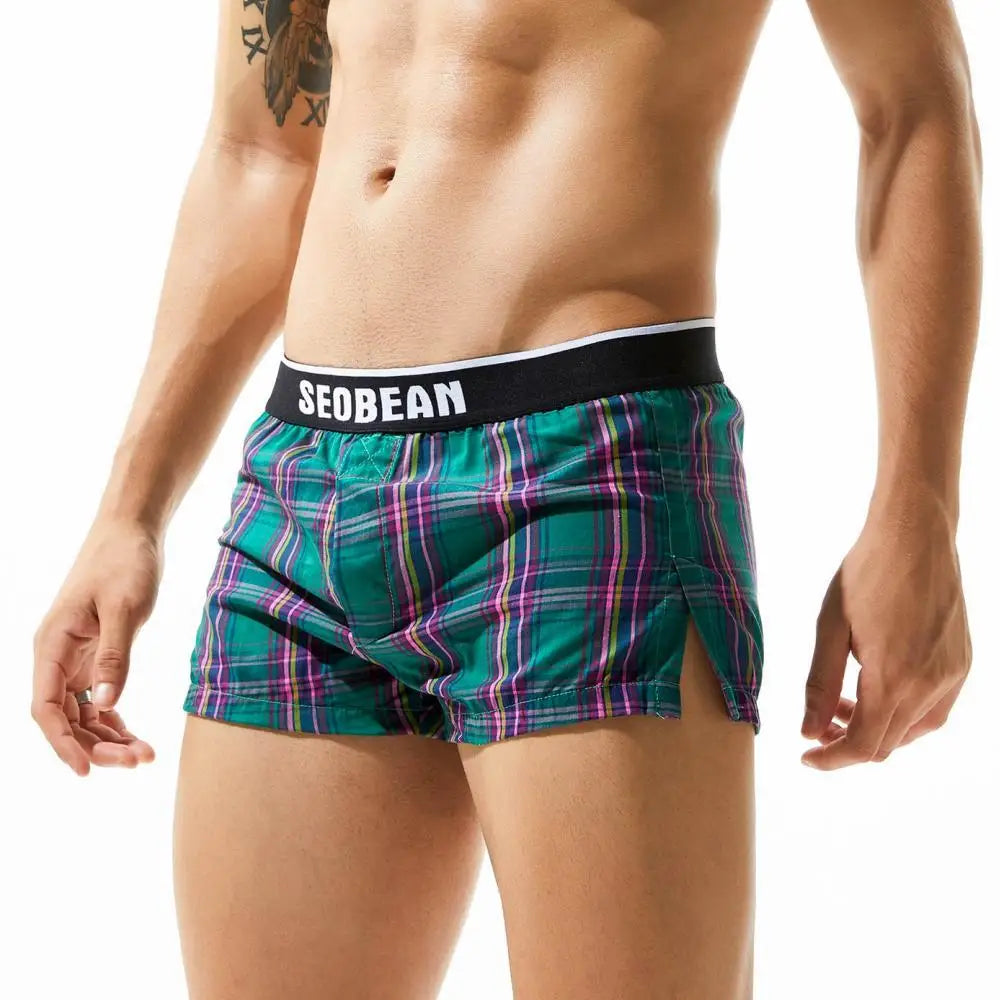 SEOBEAN Classic Plaid Mens Boxer Shorts 100% Cotton Underwear Boxershorts