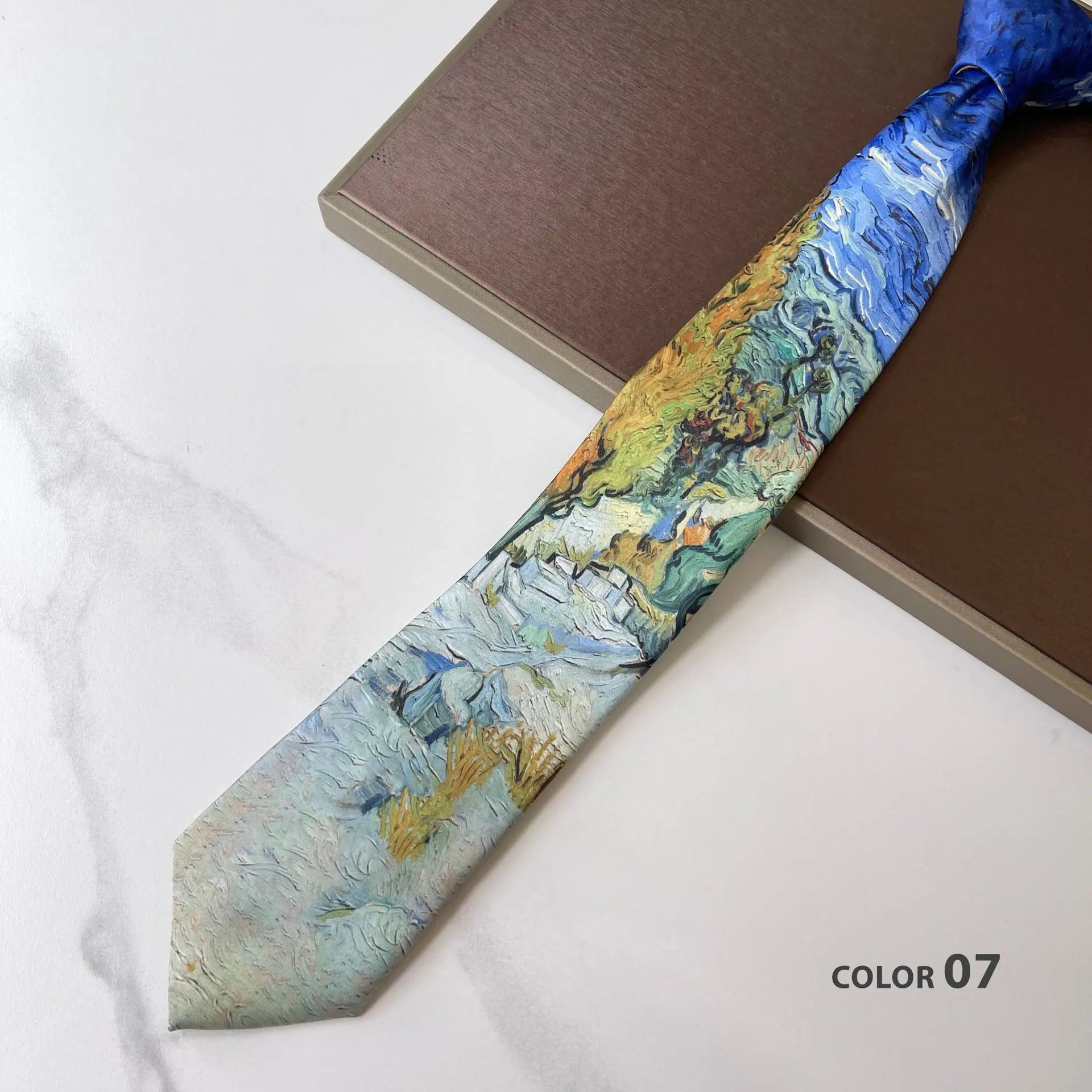 2024 New Retro Creative Oil Painting Colorful Necktie Men Women 8cm Flower Neck Ties Literary Style Polyester Casual Cravat Gift