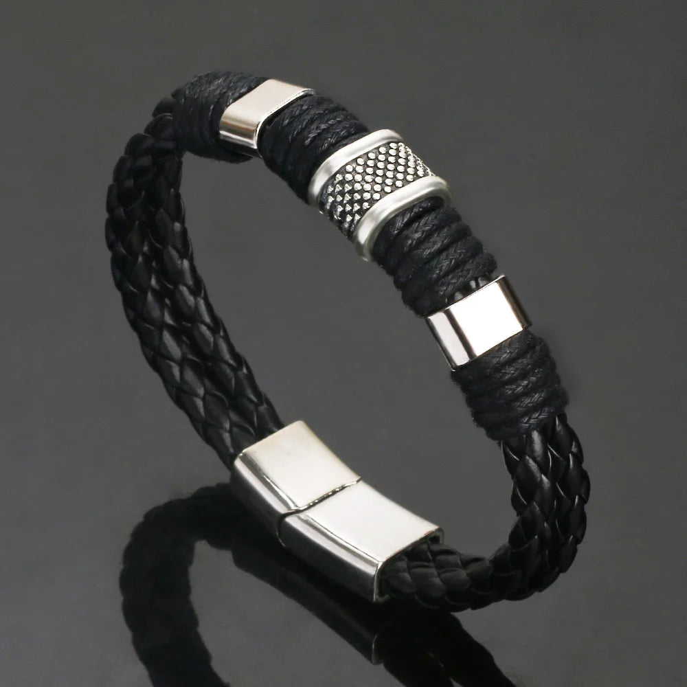 Trendy Leather Bracelets Men Stainless Steel Multilayer Braided Rope Bracelets For Male Bracelets Jewelry Pulsera Hombre
