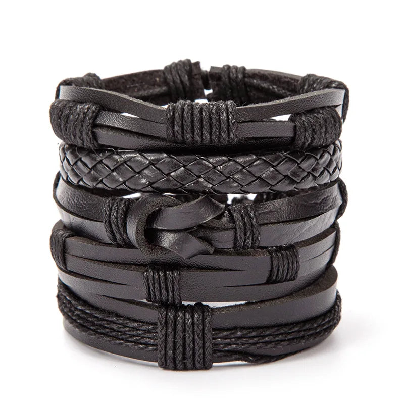 1 Fashion Bracelet Viking Bracelet For Men Hand Bracelets Woven Skull Hand Jewelry Adjustable Leather Set Bracelet For Leather
