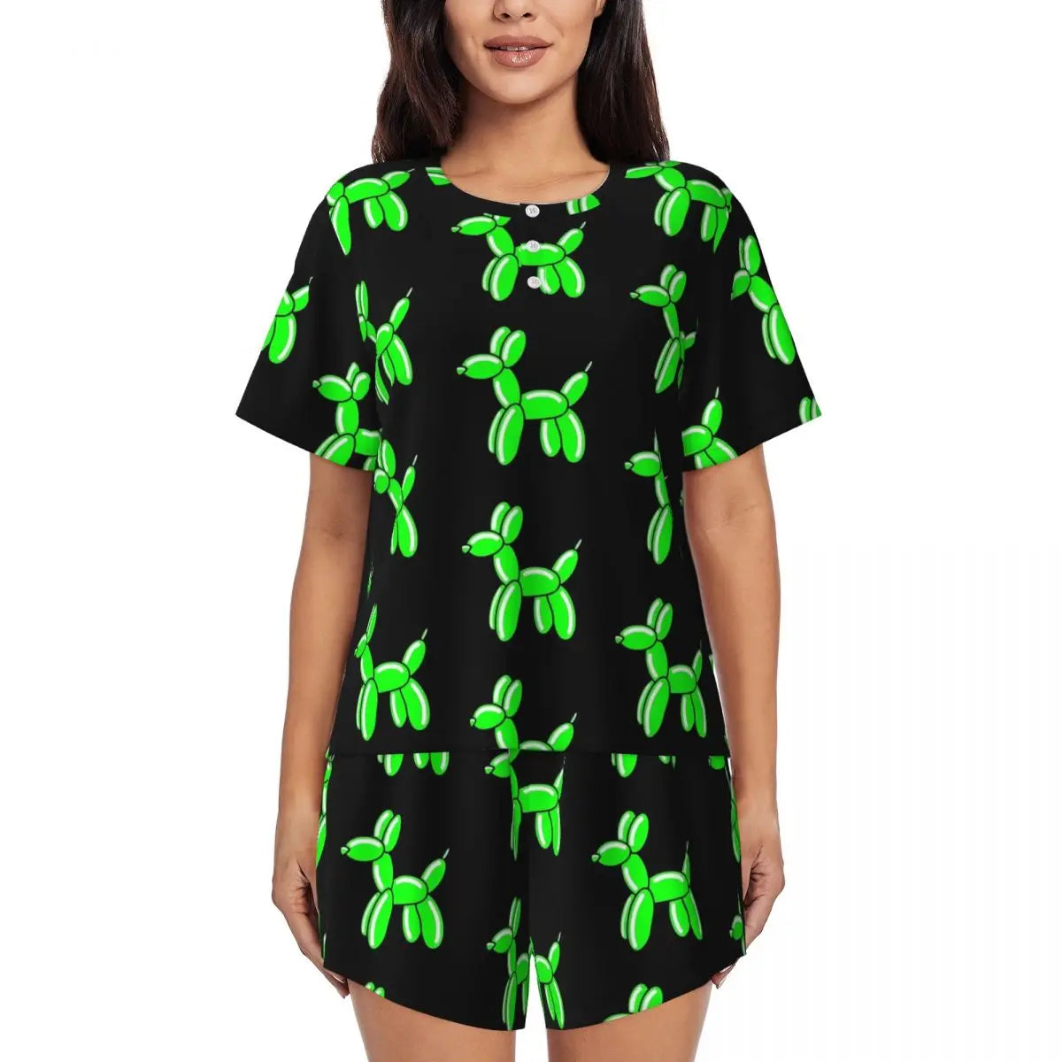 Red Balloon Dog Pajamas Short Sleeves Cartoon Animal 2 Pieces Room Pajama Sets Summer Women O Neck Lovely Nightwear