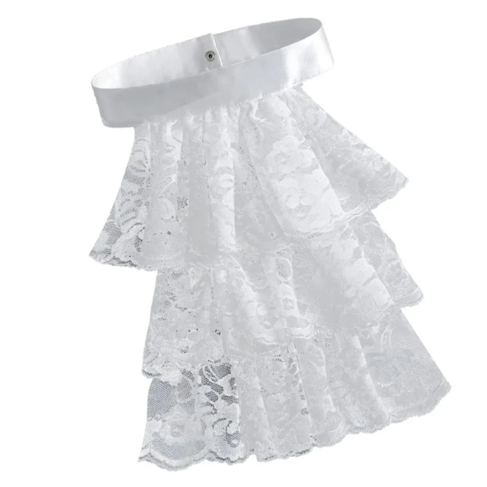 Elegant Victorian Costume Collar Ruffled Lace Jabot Neck Collar Halloween Parties Cosplay Vampires Costume Collar Lace Collar