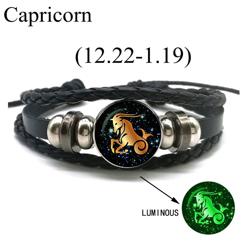 12 Zodiac Signs Leather Bracelet for Men Women Virgo Libra Scorpio Aries Taurus Braided Rope Bracelets Birthday Gift Wholesale