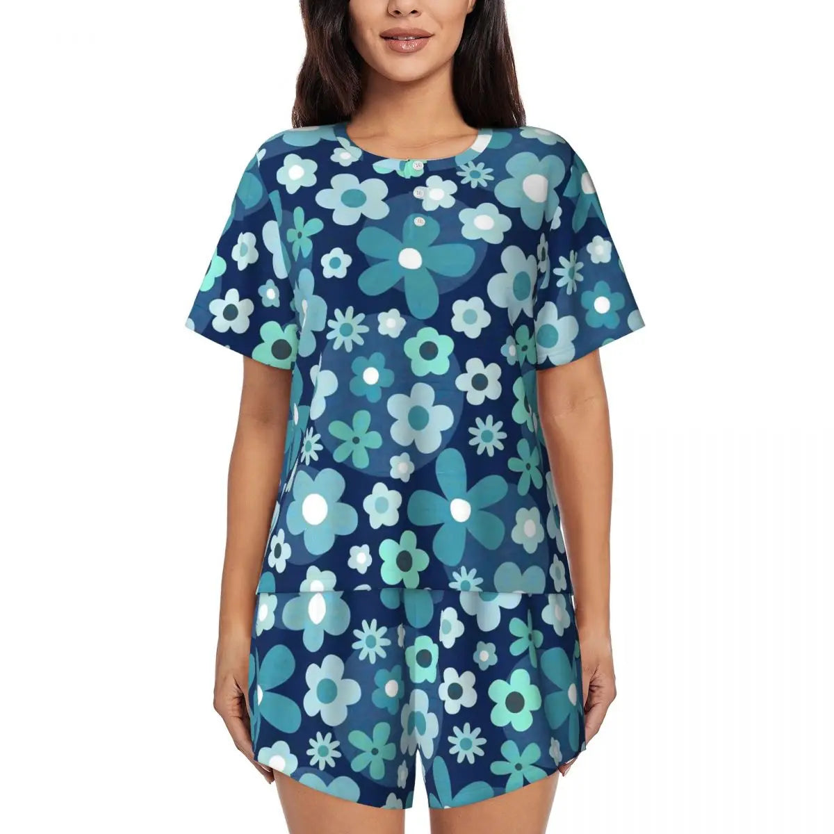 Flower Power Pajamas Spring 2 Pieces Purple Hippie Cute Pajama Sets Lady Short Sleeve O Neck Casual Custom Nightwear