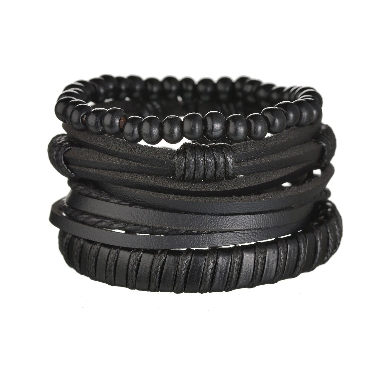 New Trendy Retro 4pcs/Set Bracelets & Bangles Men's Multilayer Black Leather Jewelry Charm Pulseiras Boyfriend Wristband