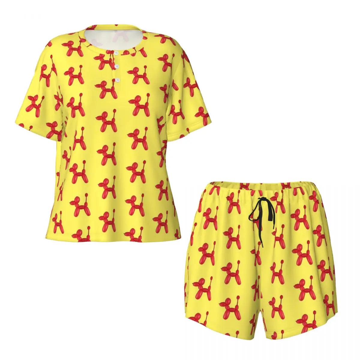 Red Balloon Dog Pajamas Short Sleeves Cartoon Animal 2 Pieces Room Pajama Sets Summer Women O Neck Lovely Nightwear