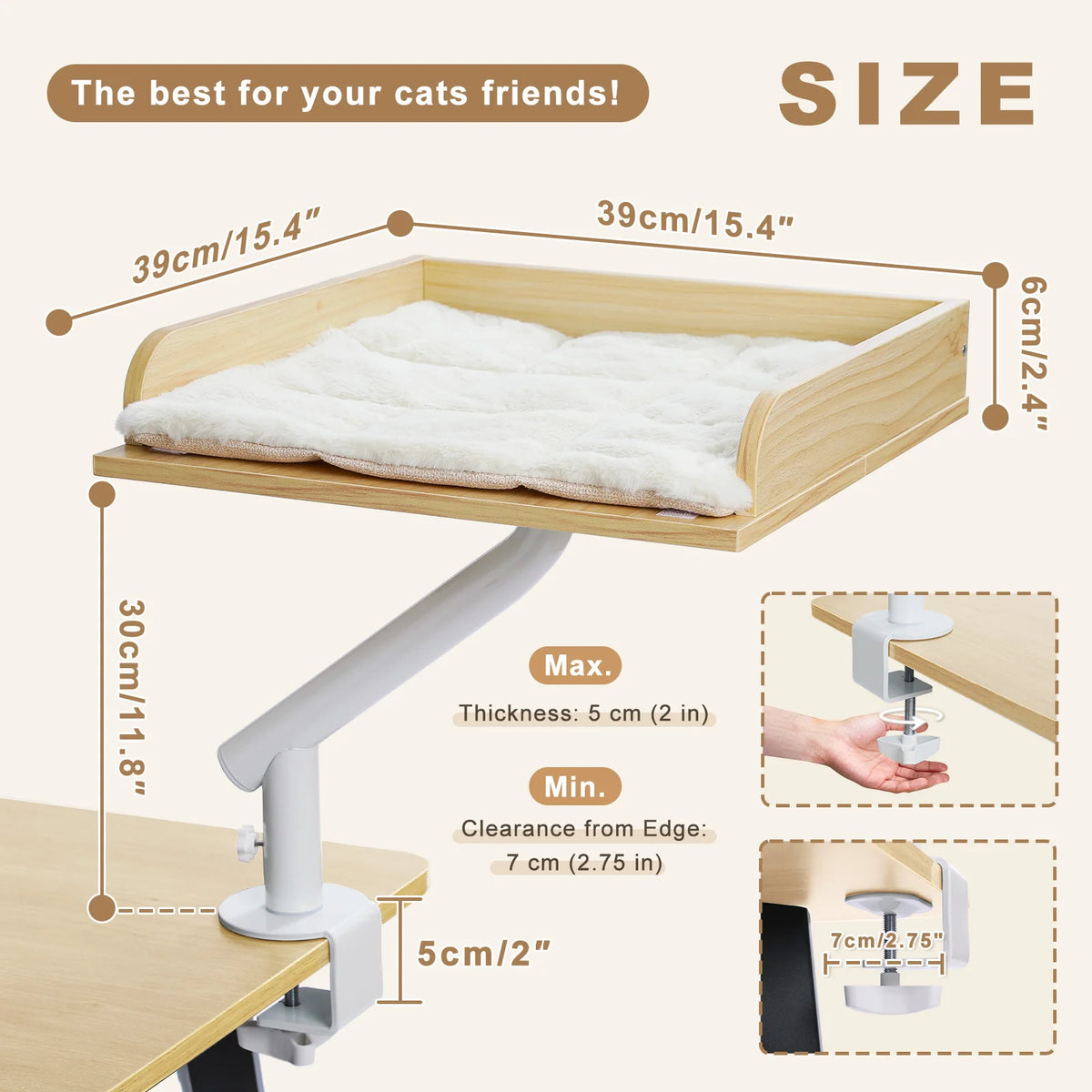 Cat Desk Bed, 360° Rotatable Cat Bed Stand