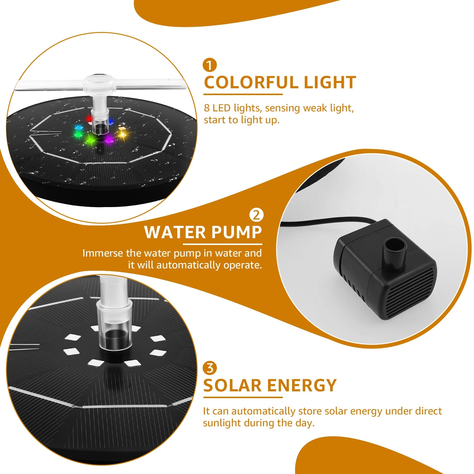 New Solar Water Fountain 2.5W Efficient Bird Bath Fountain with Rotatable Nozzles and LED Lamp Versatile Solar Water Pump Kit