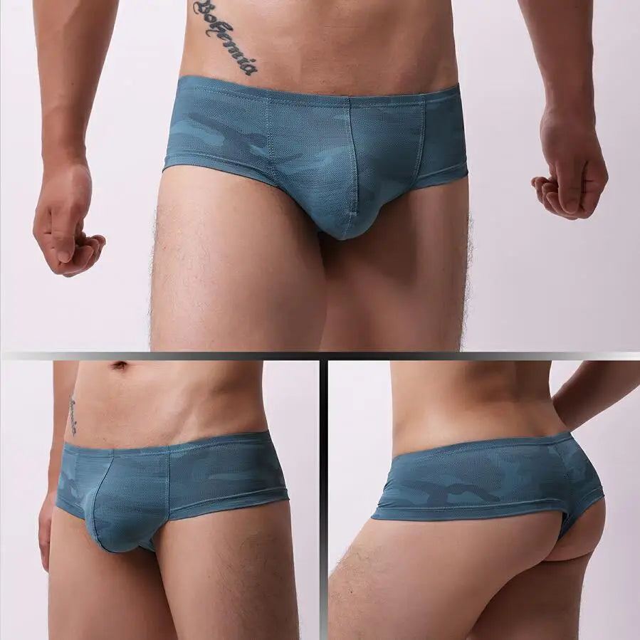 Low-rise Mens Rainbow U Convex Underwear Qucik-Dry Print Male Mesh Breathable Panties Moisture Absorbent Sweat Flat Boxershorts