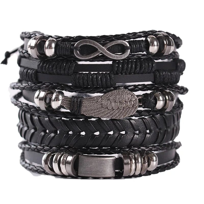 1 Fashion Bracelet Viking Bracelet For Men Hand Bracelets Woven Skull Hand Jewelry Adjustable Leather Set Bracelet For Leather