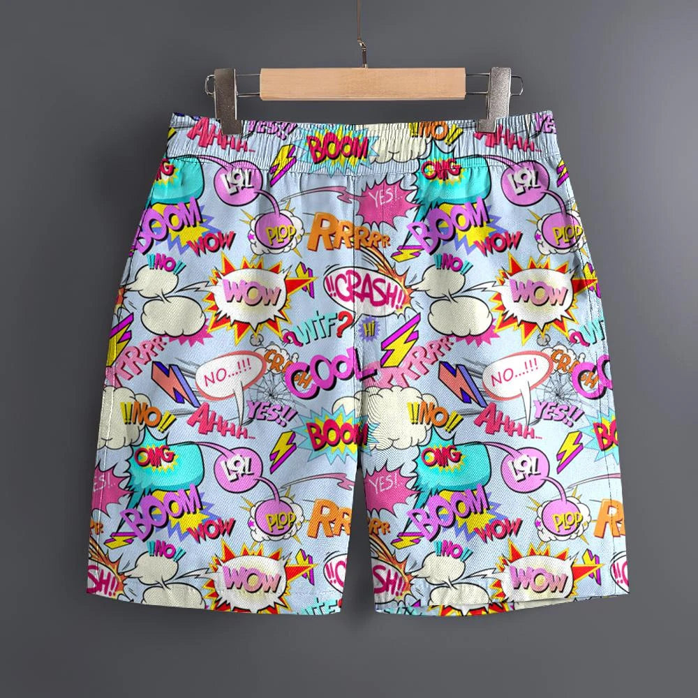 Men's Hawaiian 3D Comic Cartoon Pattern Beach Shorts Quick Dry Outdoor Leisure Sports Shorts Fashion Men's Shorts