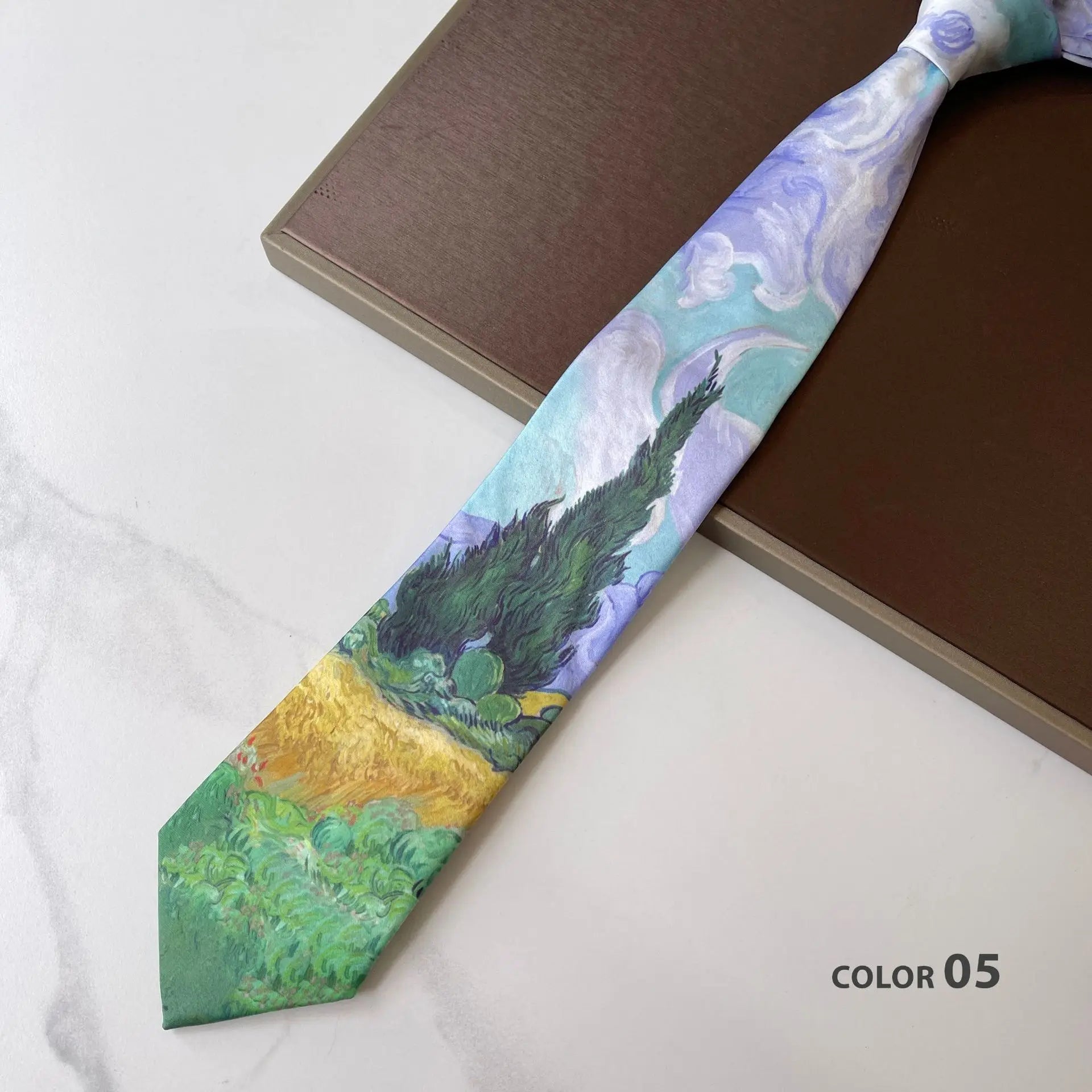 2024 New Retro Creative Oil Painting Colorful Necktie Men Women 8cm Flower Neck Ties Literary Style Polyester Casual Cravat Gift