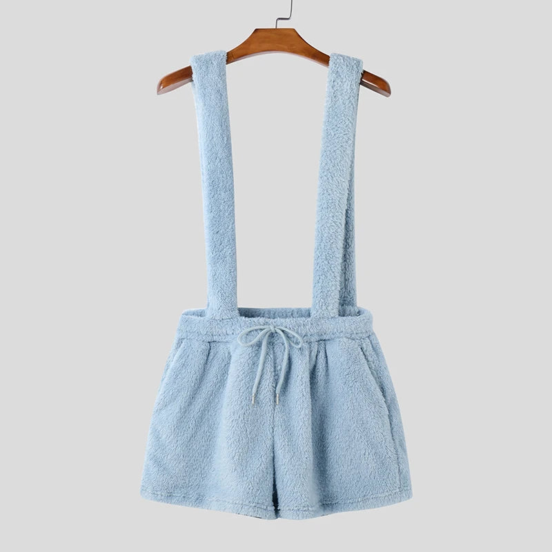 INCERUN 2025 American Style Short Overalls Men Fashion Casual Suede Design Streetwear Hot Selling Jumpsuits Summer Solid Rompers