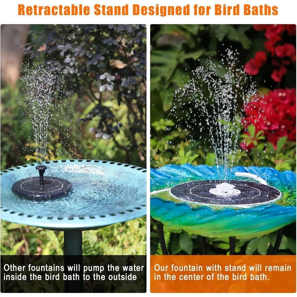 3.5W LED Solar Bird Bath Fountain with 3 Telescopic Brackets and 8 Nozzles Built-in 3000mAh Battery Gardening Fountain Pump