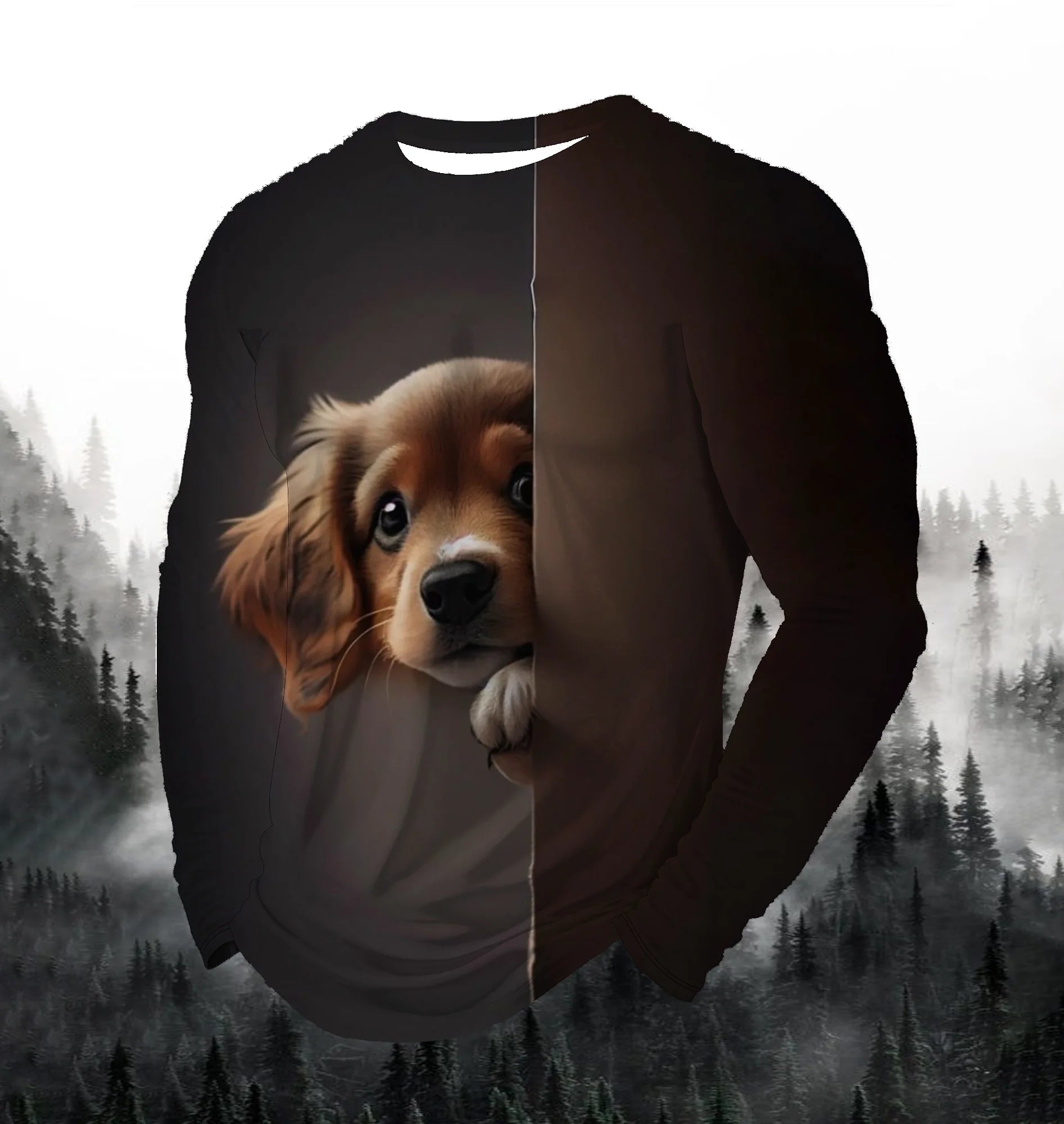 Visual Kitten Fashion Print Men's T-shirt Fashion Long Sleeve T-shirt Casual Round Neck Street Top Loose Pullover Autumn