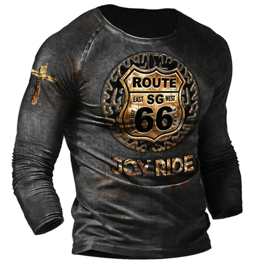2024 Men's T-shirts Long Sleeve 3d Print Top Casual Cotton Vintage T Shirt Vintage Route 66 Tee Loose Sports O-neck Clothing 5xl