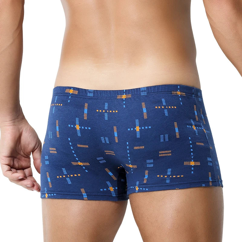 3-Pack of Cotton Men's Printed Underwear, Men's Comfortable Pure Cotton Pouch Boxer Briefs Mid-Waist