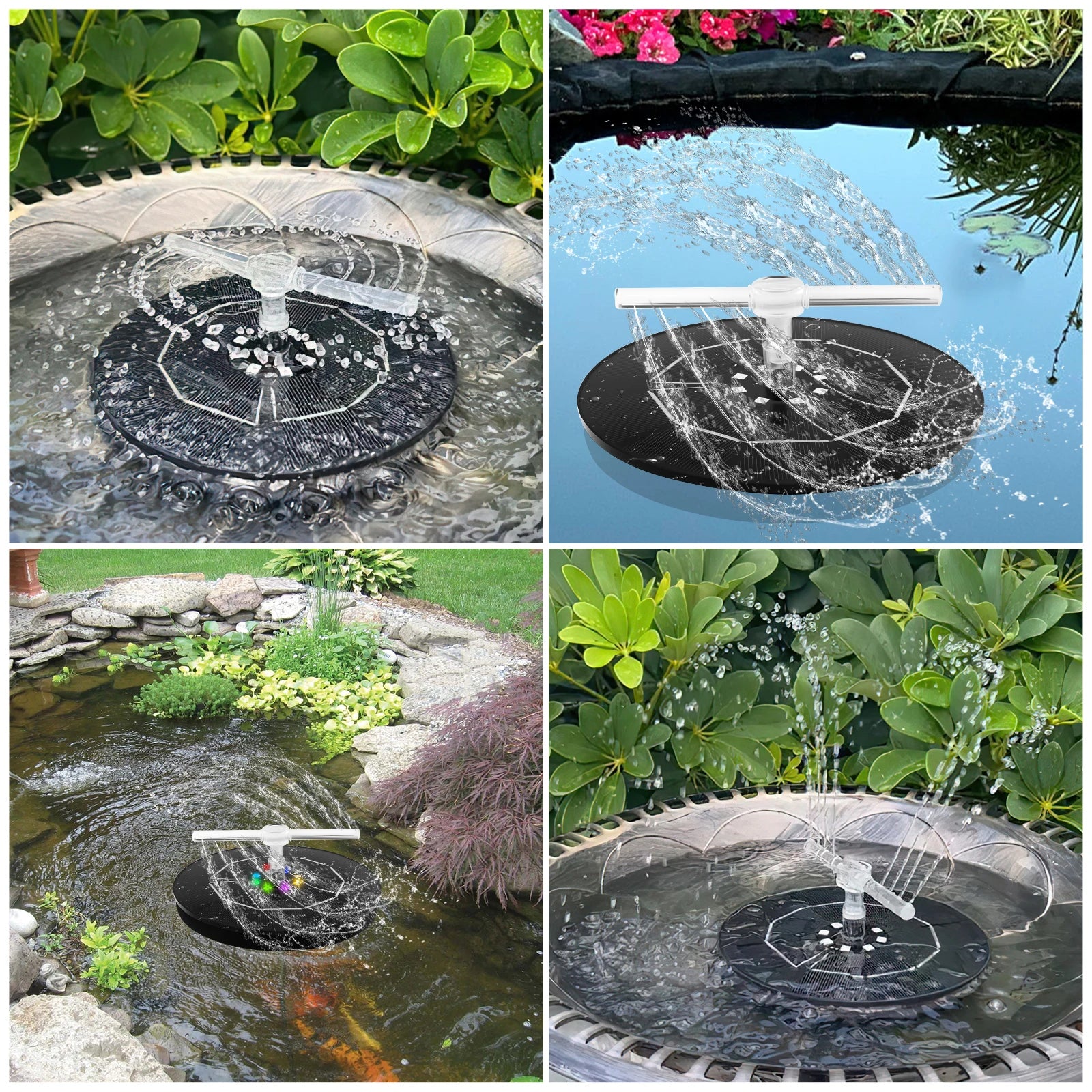 New Solar Water Fountain 2.5W Efficient Bird Bath Fountain with Rotatable Nozzles and LED Lamp Versatile Solar Water Pump Kit