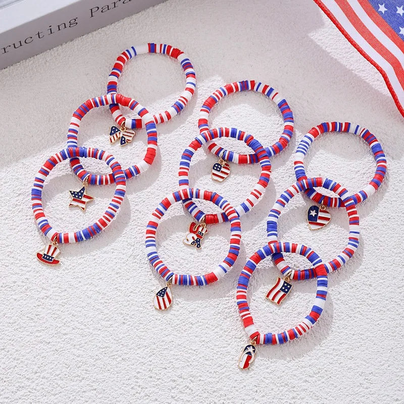 American Flag Bracelets US Red White Blue Color Bracelet with Simple and Adjustable Elasticity Patriot Bracelet Jewelry Gift