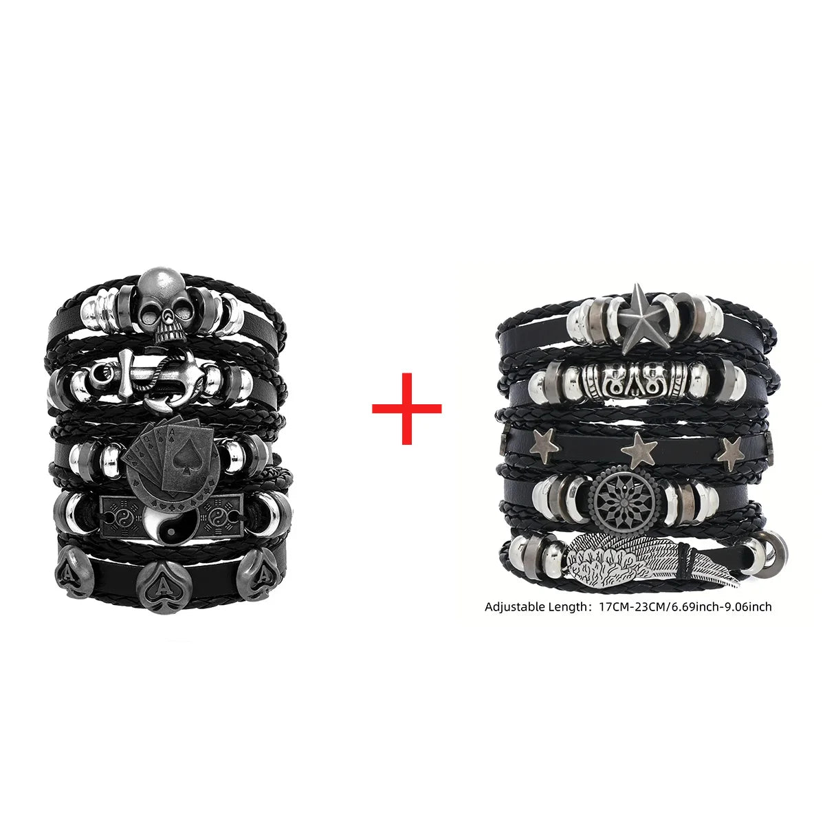 1 Fashion Bracelet Viking Bracelet For Men Hand Bracelets Woven Skull Hand Jewelry Adjustable Leather Set Bracelet For Leather