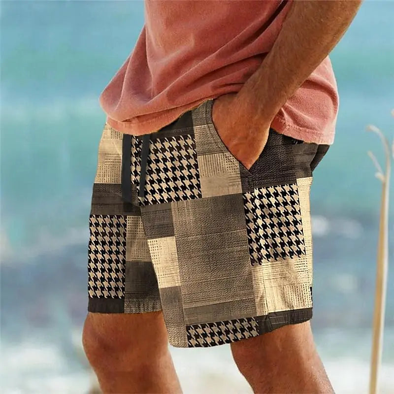Men's Hawaiian Swim Trunks 3D Plaid Print Beach Shorts Quick Dry Outdoor Leisure Sports Shorts Swimwear Fashion Men's Shorts